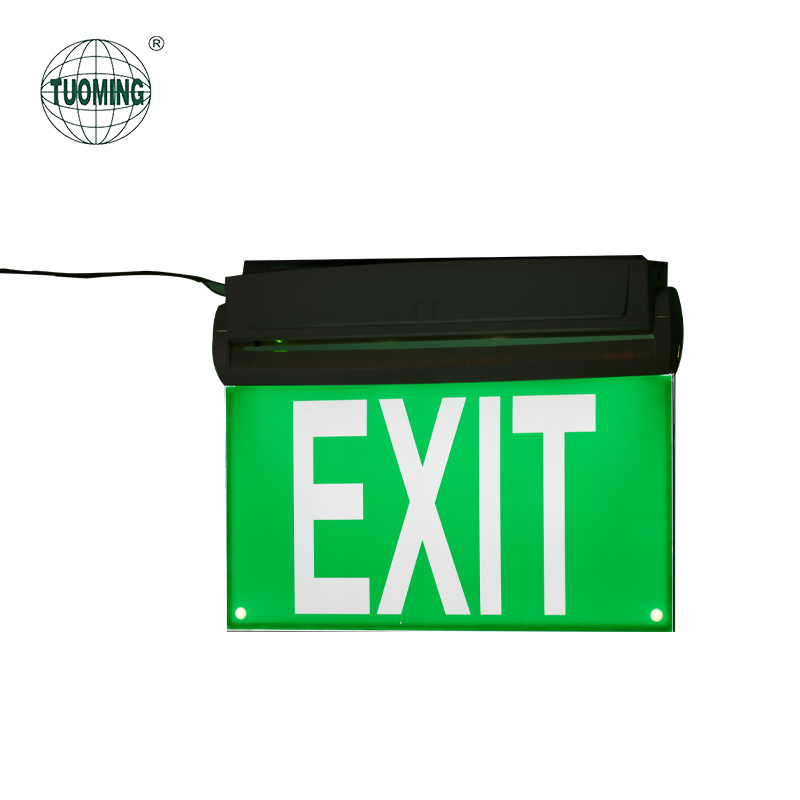 LED Automatic Recessed Mounting Rechargeable Battery Emergency Slim Exit Sign Board With Light