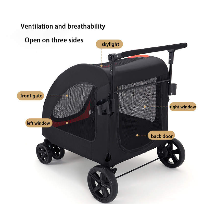 Large Dog  Foldable Dog Wagon Stroller  Adjustable Handle & Breathable Mesh Pet Stroller for Medium Large Dogs with 4 Wheels