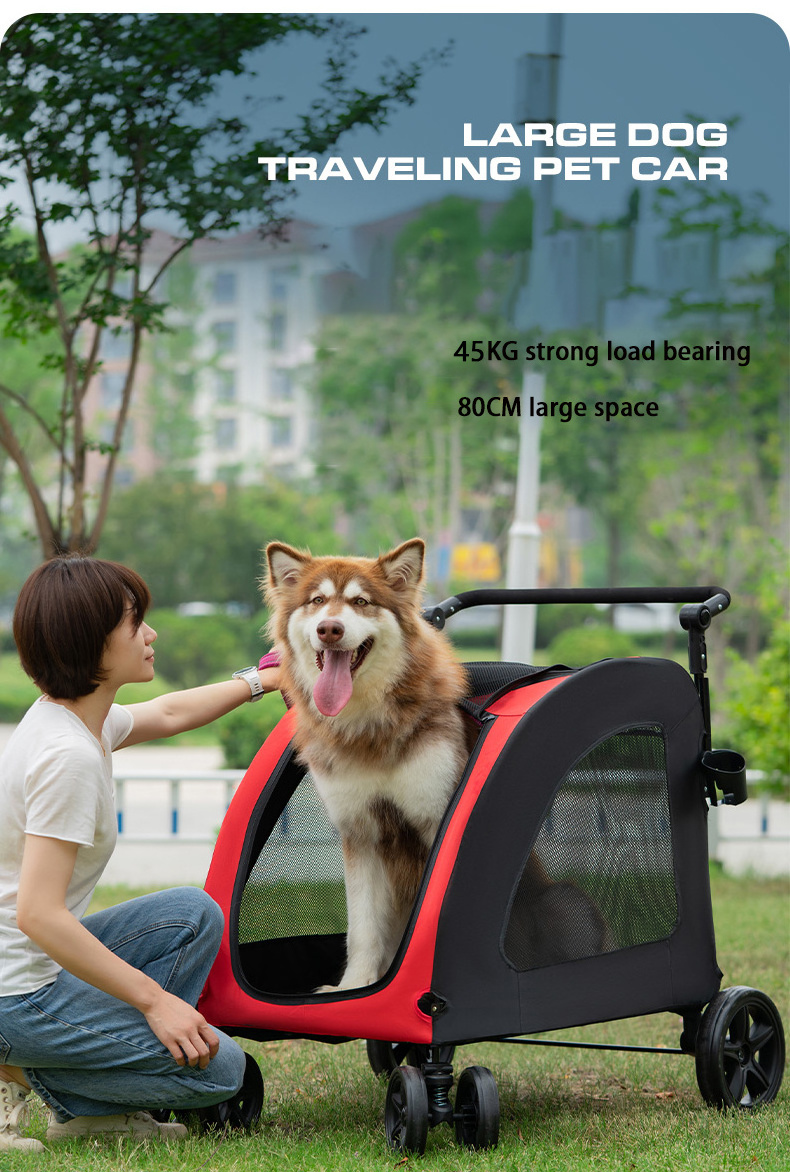 Pet Stroller Large Foldable Dog Stroller  Breathable Mesh Pet Stroller for Medium Large Dogs with 4 Wheels