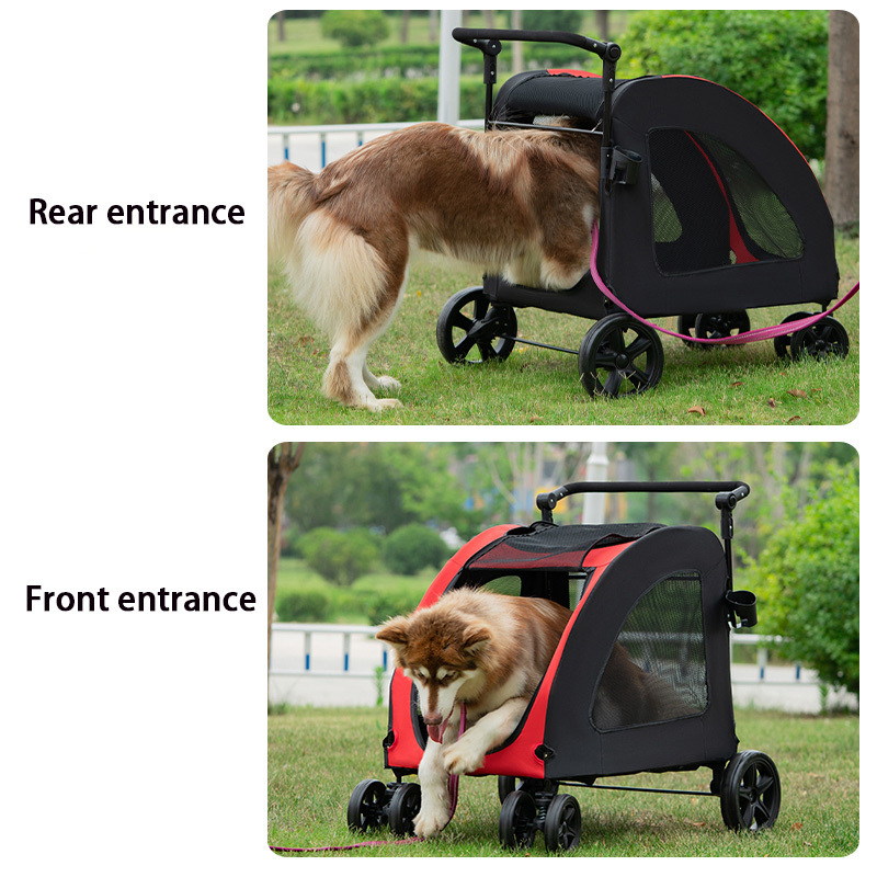 Large Dog  Adjustable Handle & Breathable Mesh Pet Stroller Foldable Dog  Stroller for Medium Large Dogs with 4 Wheels