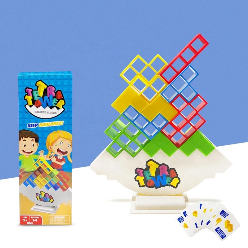 Educational Toy Plastic 3D Tetras Tower Balance Stacking Attack Game Building Block Board Puzzle Game Toy For Kids Children 64pc