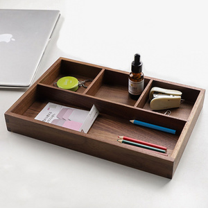 Custom Nordic Home Office Accessory Storage Tray Wooden Walnut Desktop Stationery Organizer