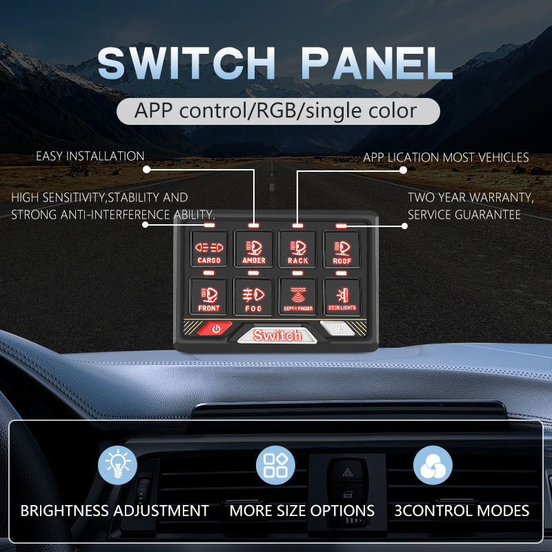 Truck, Marine, Marine switch box general circuit control system 12V 24V automobile 8 Gangs of RGB switch panel