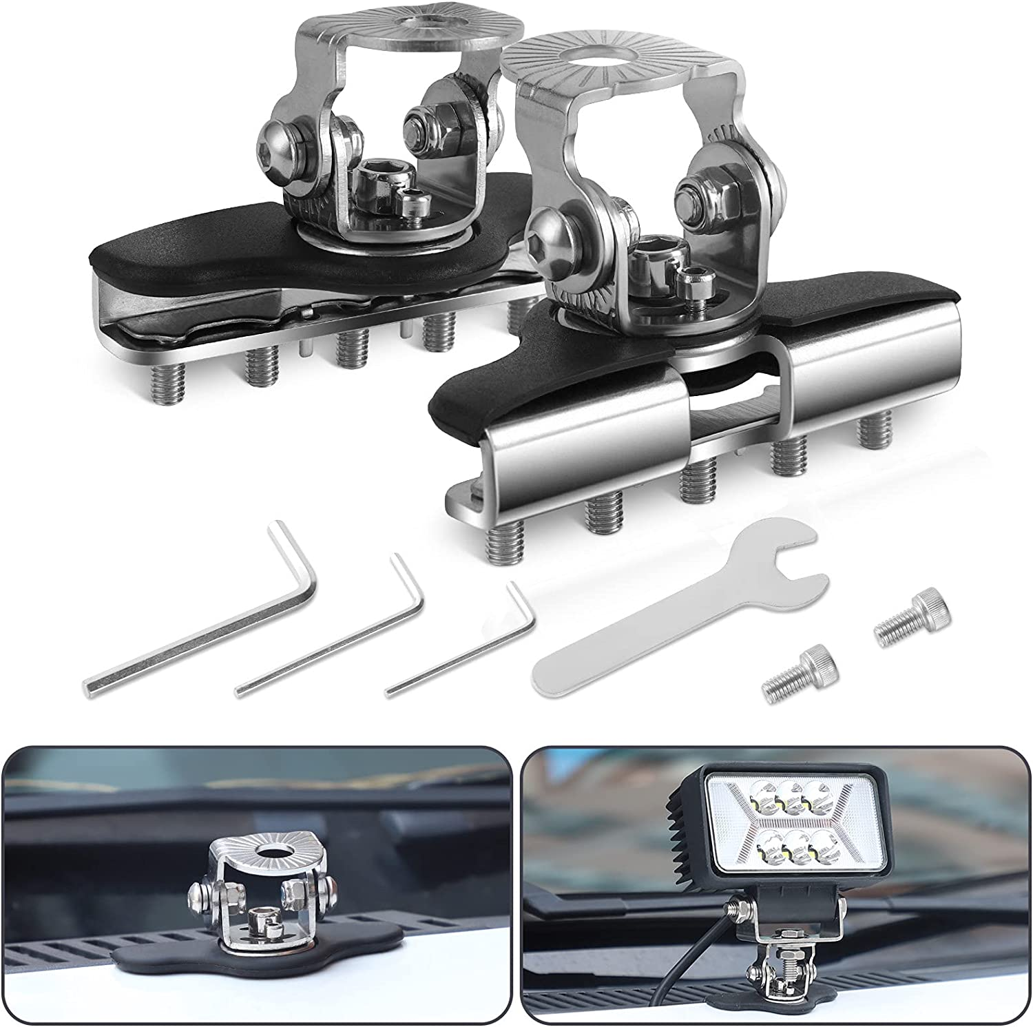 Stainless Steel Auto Engine Cover Led Work Light Mounting Bracket kit for Off-Road Excavator Sedan