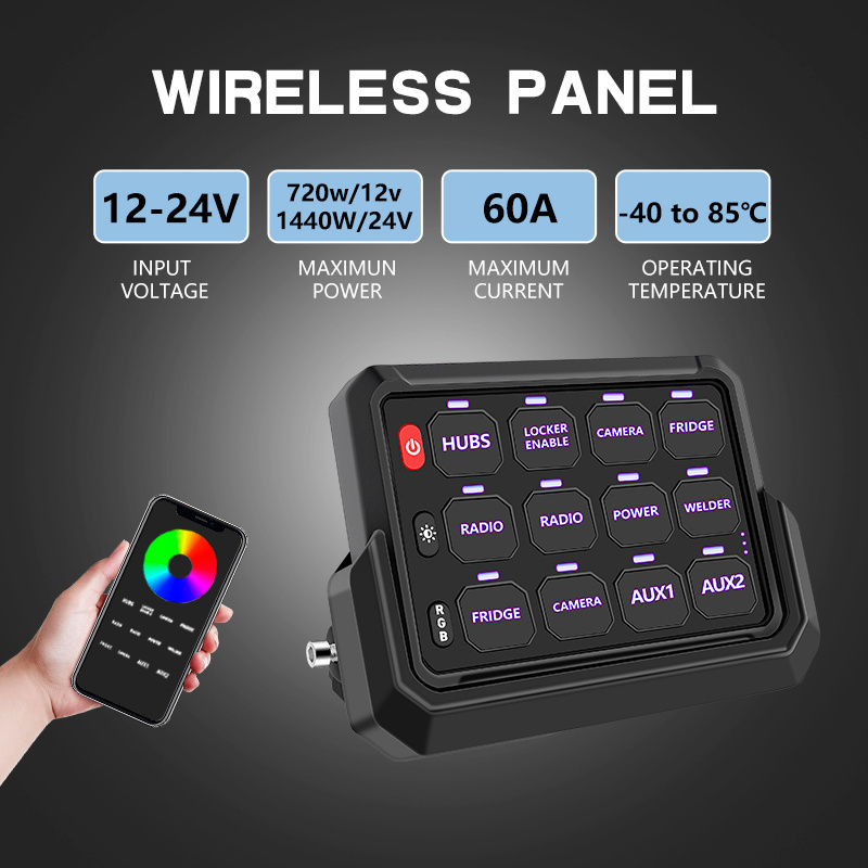 New wireless touch Auto switch panel with new receiver 12v 12 keys New Automotive panel RGB LED switch panel for ATV UTV Off-roa