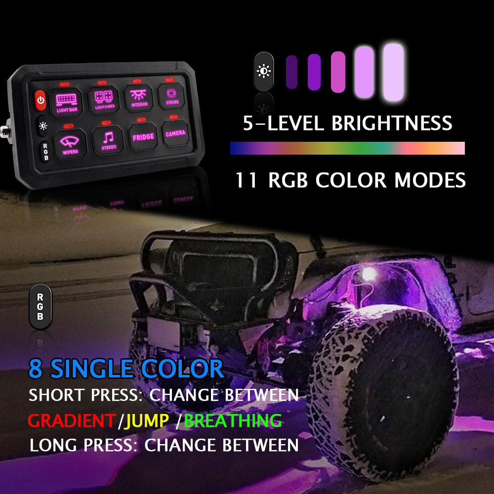 8 Gang Switch Panel Switch Pod Control Up to 8 Different Auxiliary LED Lights Light Bar Fog Whip Fan Offroad Auto