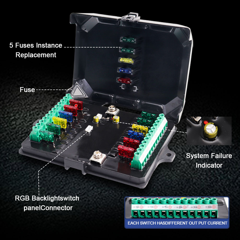 Tuosheng Marine Switch Power Off-Road Car LED Panel Circuit Control Box 12V 12 Gang Auto Switch Panel for Ship