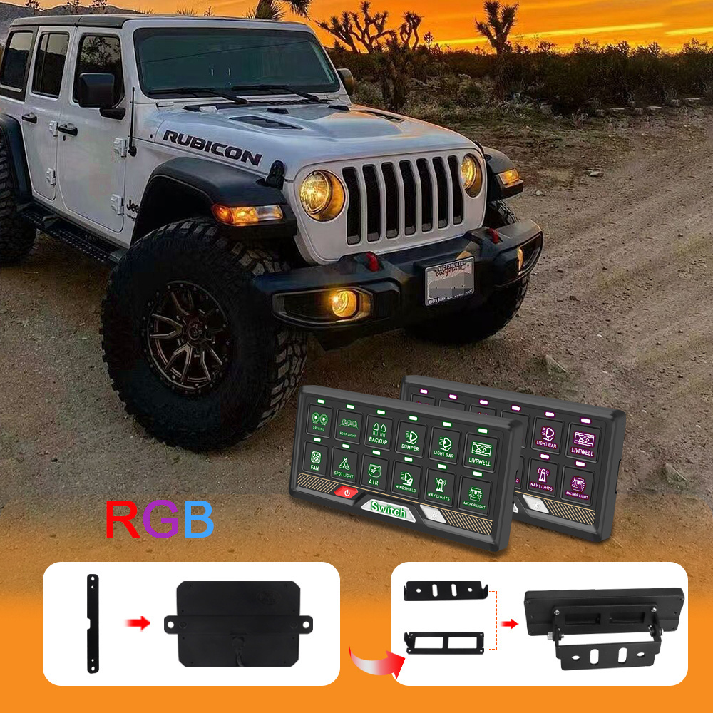 2024 New Truck General 12v 24v 4x4 lights Off Road New 12 Gang RGB dimmable automatic Auto switch panel with circuit control box