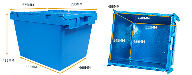 Industrial Stackable and Nestable  Plastic Moving Crate Storage Turnover Attached lid container Totes Boxes