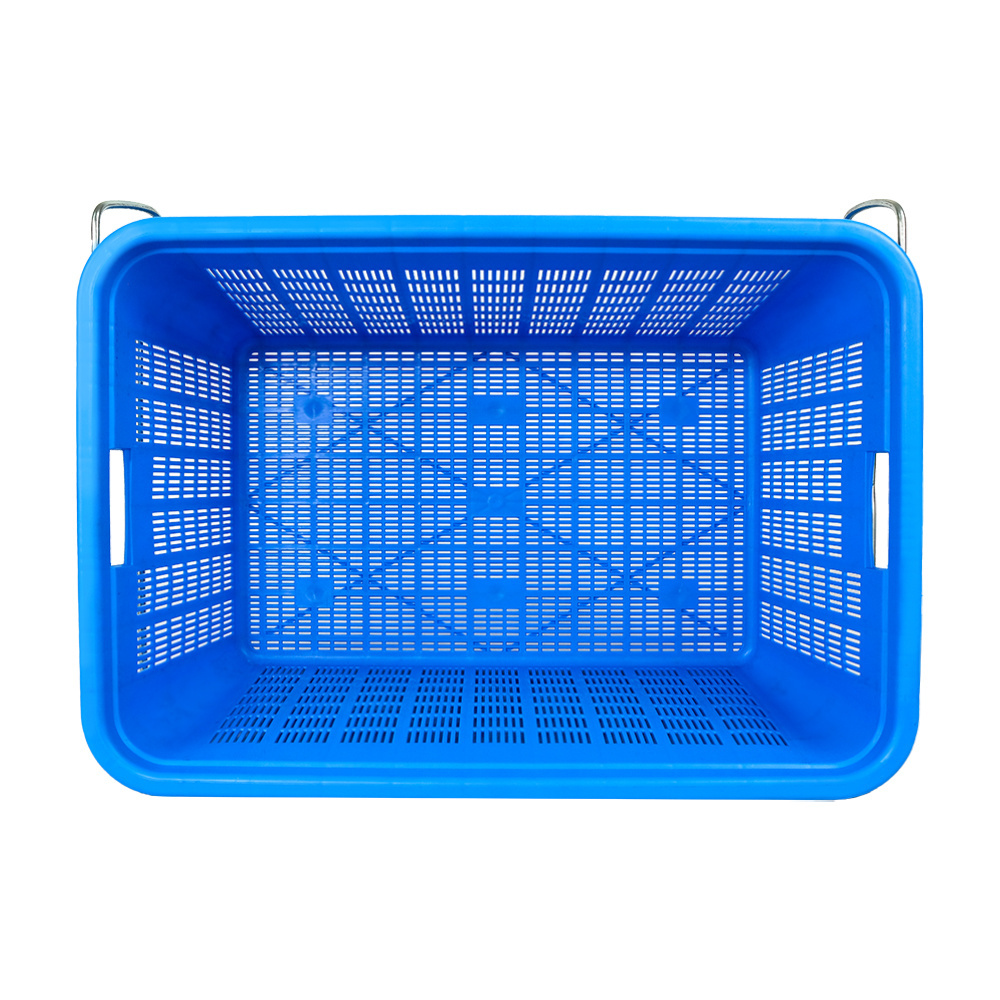 Stackable & Nestable Plastic Crate with Metal Handle PP Mesh Turnover Basket for Moving & Storage