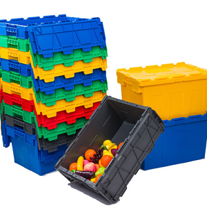 Industrial Stackable and Nestable  Plastic Moving Crate Storage Turnover Attached lid container Totes Boxes