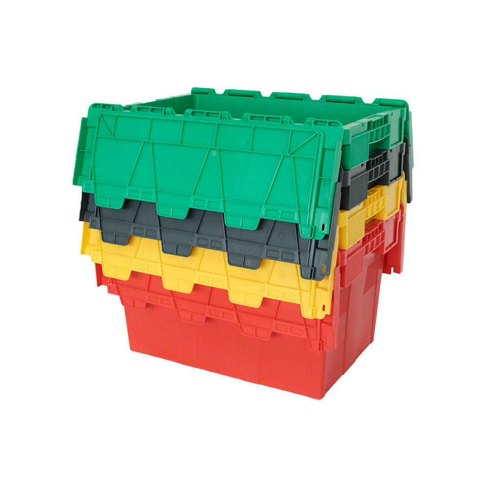 Heavy Plastic Totes Nestable Turnover Crate Plastic Moving Crate with lid Attached Lid Containers