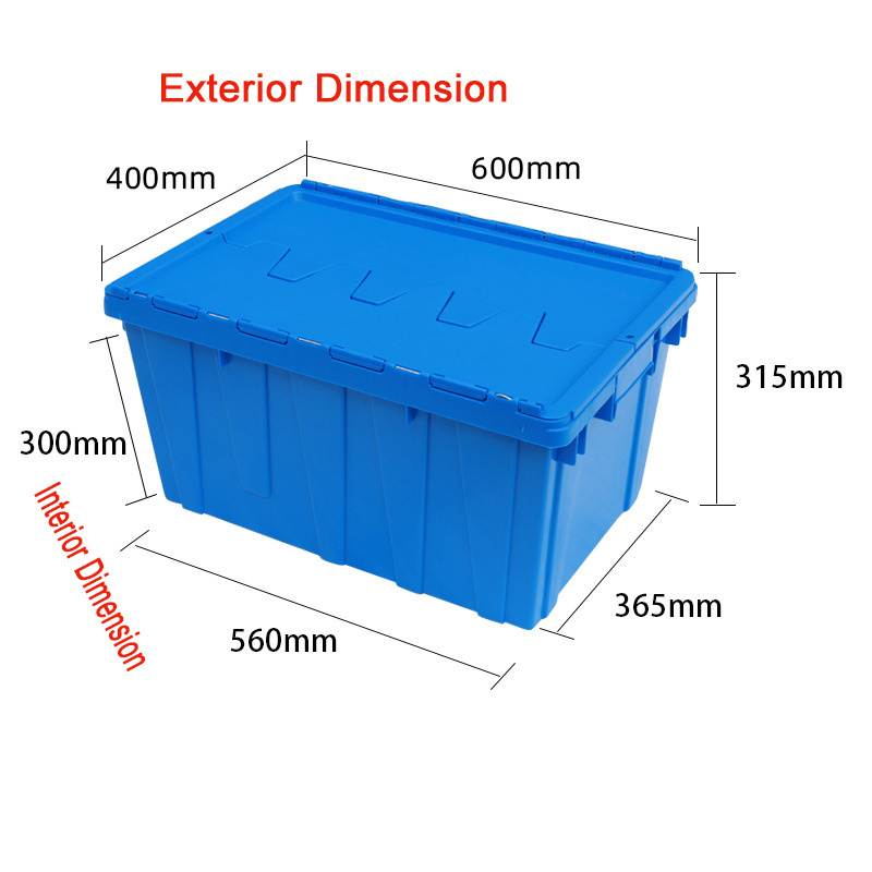 Heavy Plastic Totes Nestable Turnover Crate Plastic Moving Crate with lid Attached Lid Containers