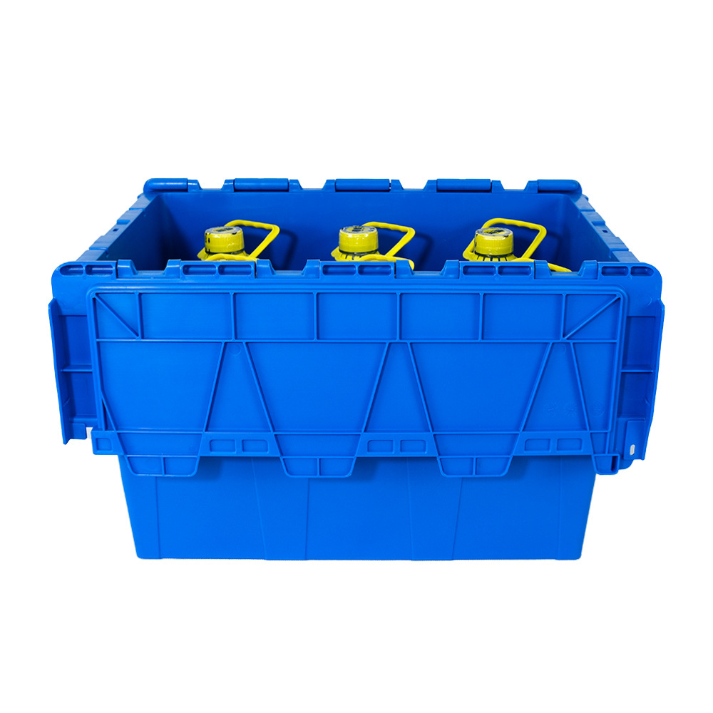 High Quality PP Plastic Stackable and Nestable Heavy Duty Turnover Box Solid storage with Attached Lid plastic crate