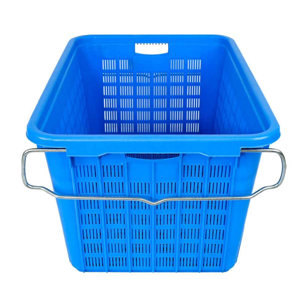 Stackable & Nestable Plastic Crate with Metal Handle PP Mesh Turnover Basket for Moving & Storage