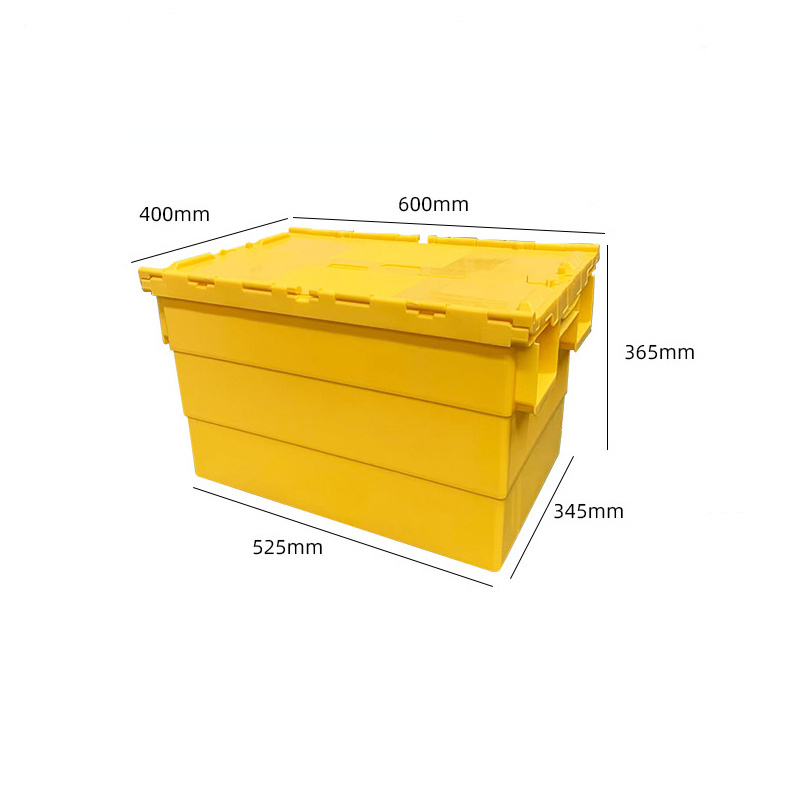 Industrial Stackable and Nestable  Plastic Moving Crate Storage Turnover Attached lid container Totes Boxes