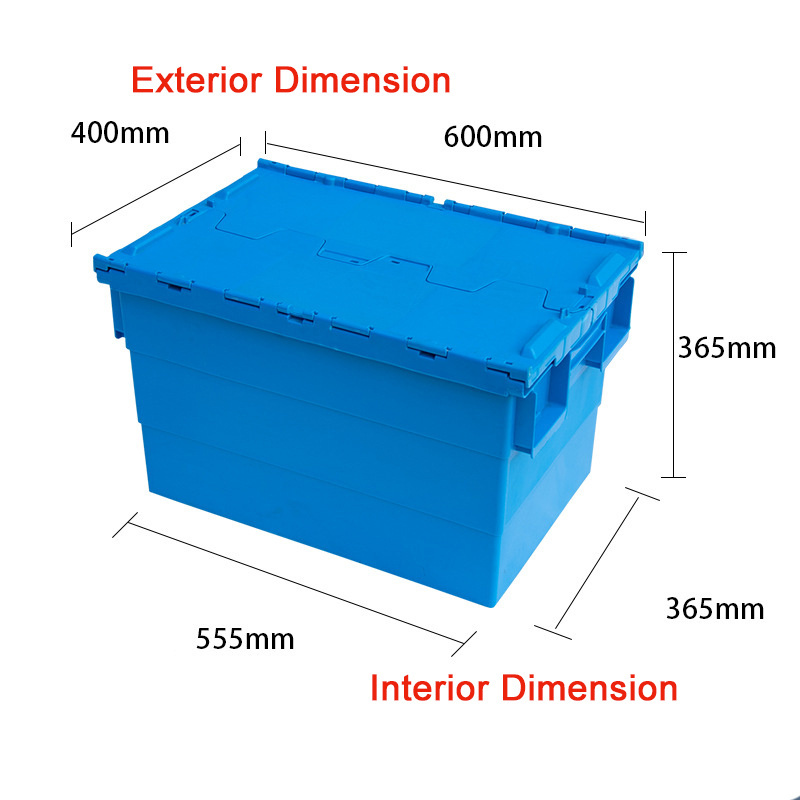 Heavy Plastic Totes Nestable Turnover Crate Plastic Moving Crate with lid Attached Lid Containers