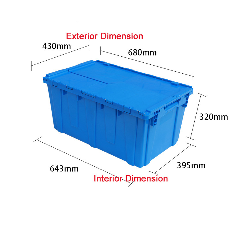 Industrial Stackable and Nestable  Plastic Moving Crate Storage Turnover Attached lid container Totes Boxes