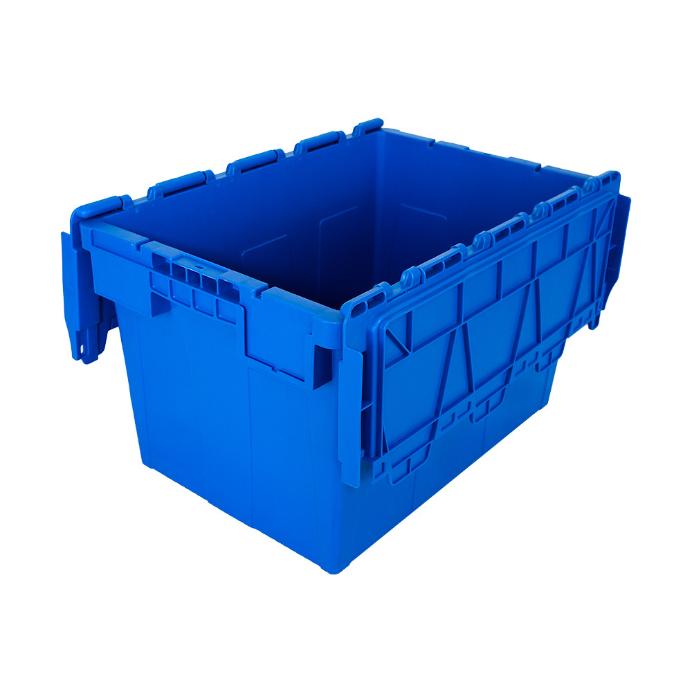 High Quality PP Plastic Stackable and Nestable Heavy Duty Turnover Box Solid storage with Attached Lid plastic crate