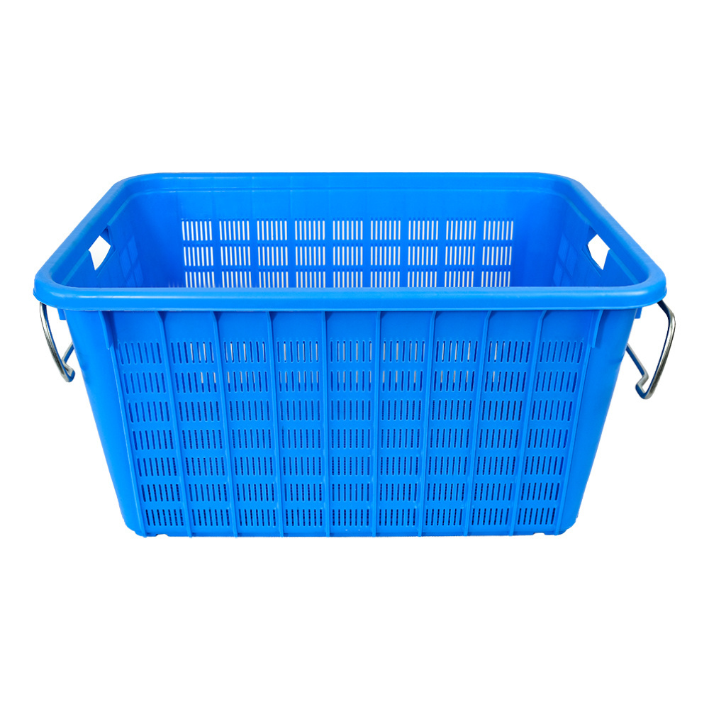 Stackable & Nestable Plastic Crate with Metal Handle PP Mesh Turnover Basket for Moving & Storage