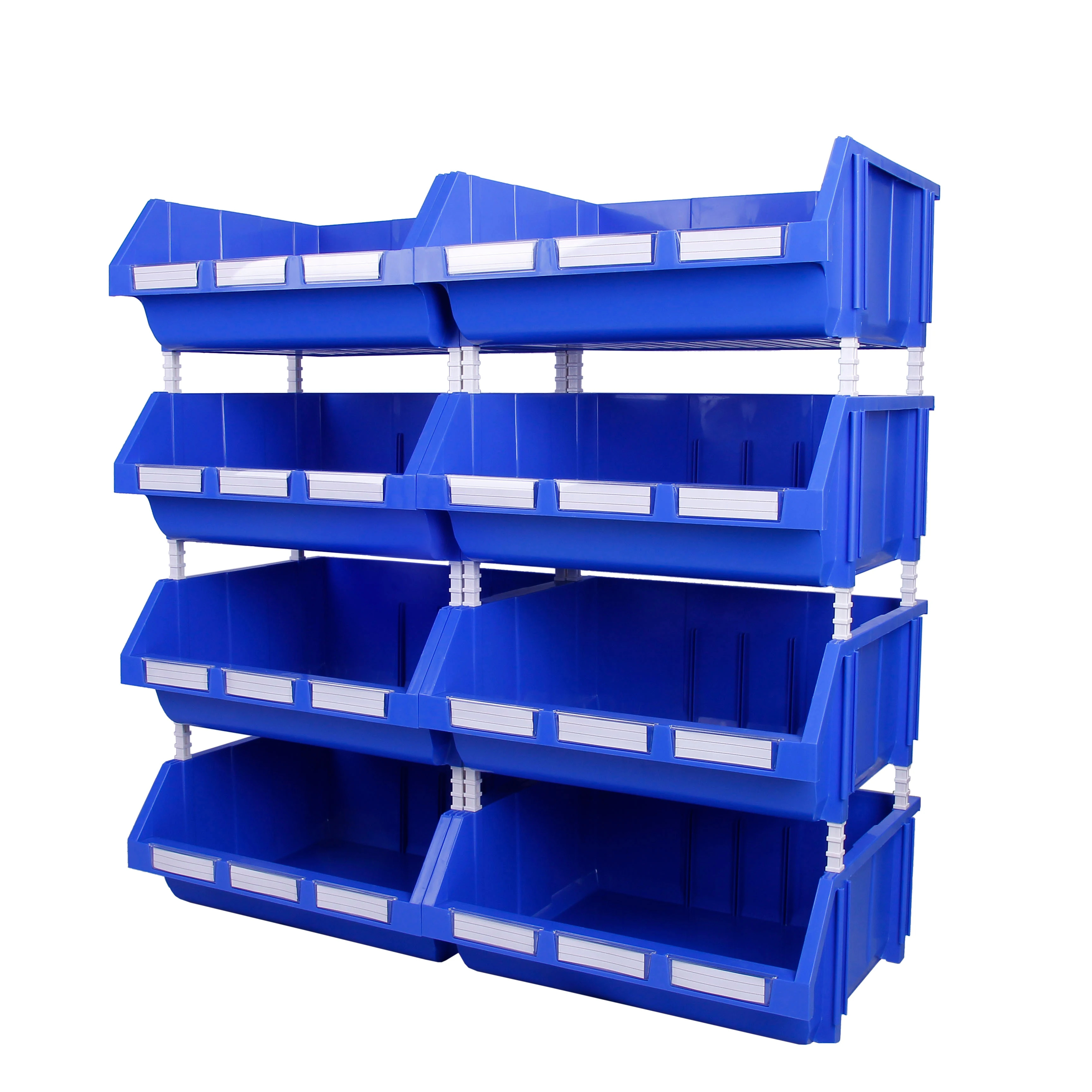 Open hopper front bins industrial workbench plastic stackable storage bins small spare parts storage racks