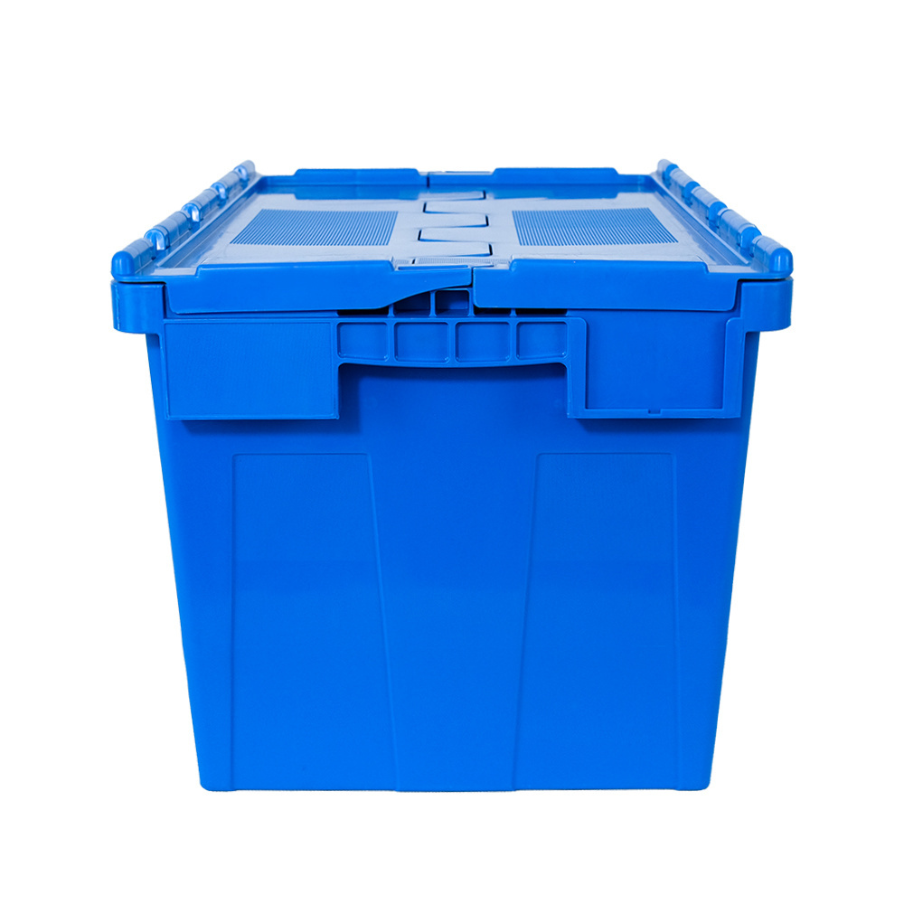 High Quality PP Plastic Stackable and Nestable Heavy Duty Turnover Box Solid storage with Attached Lid plastic crate