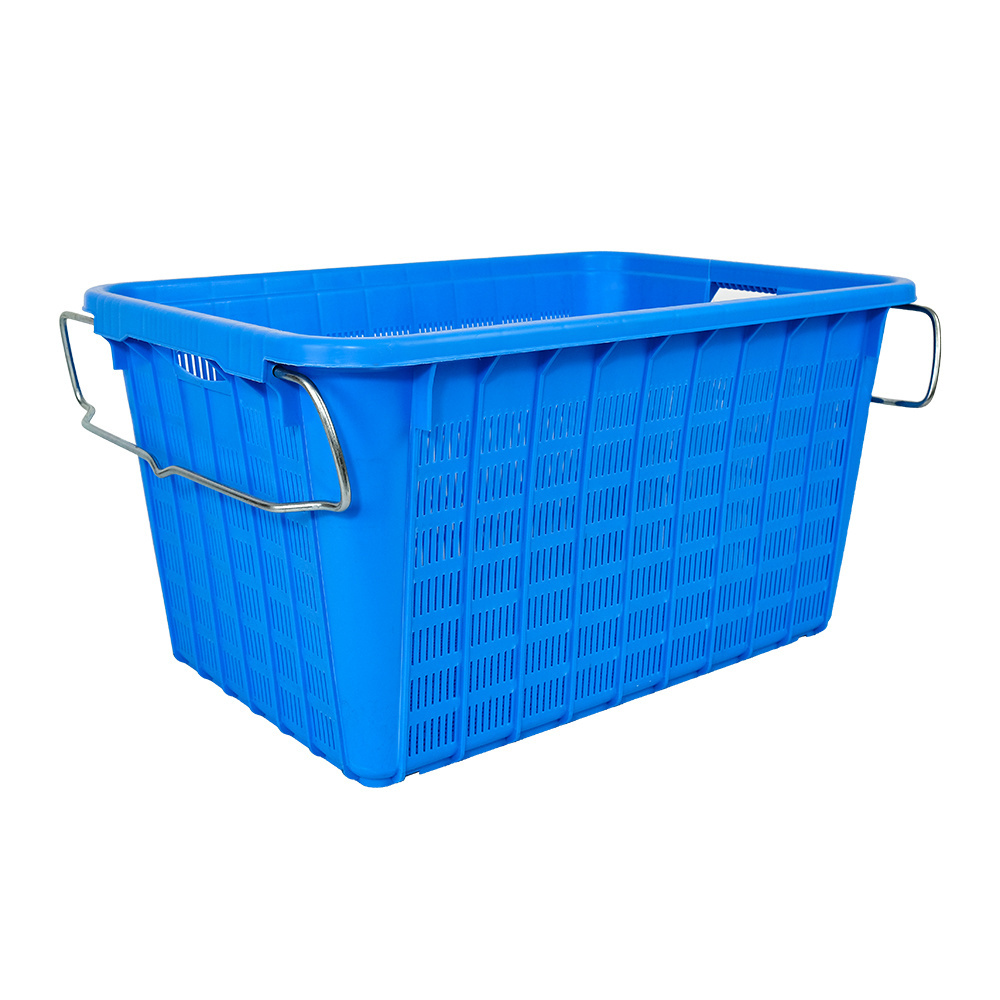 Stackable & Nestable Plastic Crate with Metal Handle PP Mesh Turnover Basket for Moving & Storage