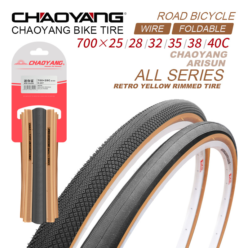 Chaoyang Tyres Arisun Mini Shark Retro Yellow Folding Road Bike Tires Gravel GP Tan Wall Bicycle Tires 700*25 28 32 35 40C