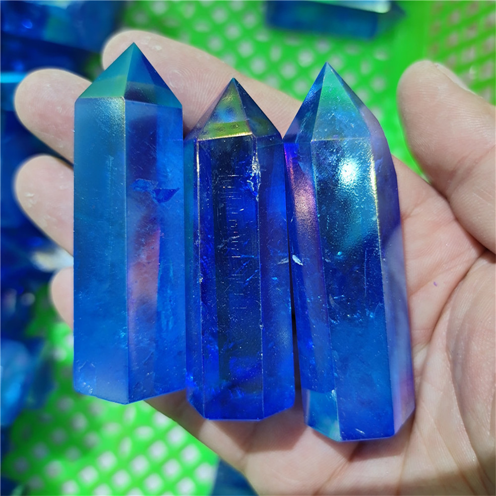 Wholesale Bulk Natural Spirit Crystals Points Coated Blue Angel Aqua Aura Quartz Point