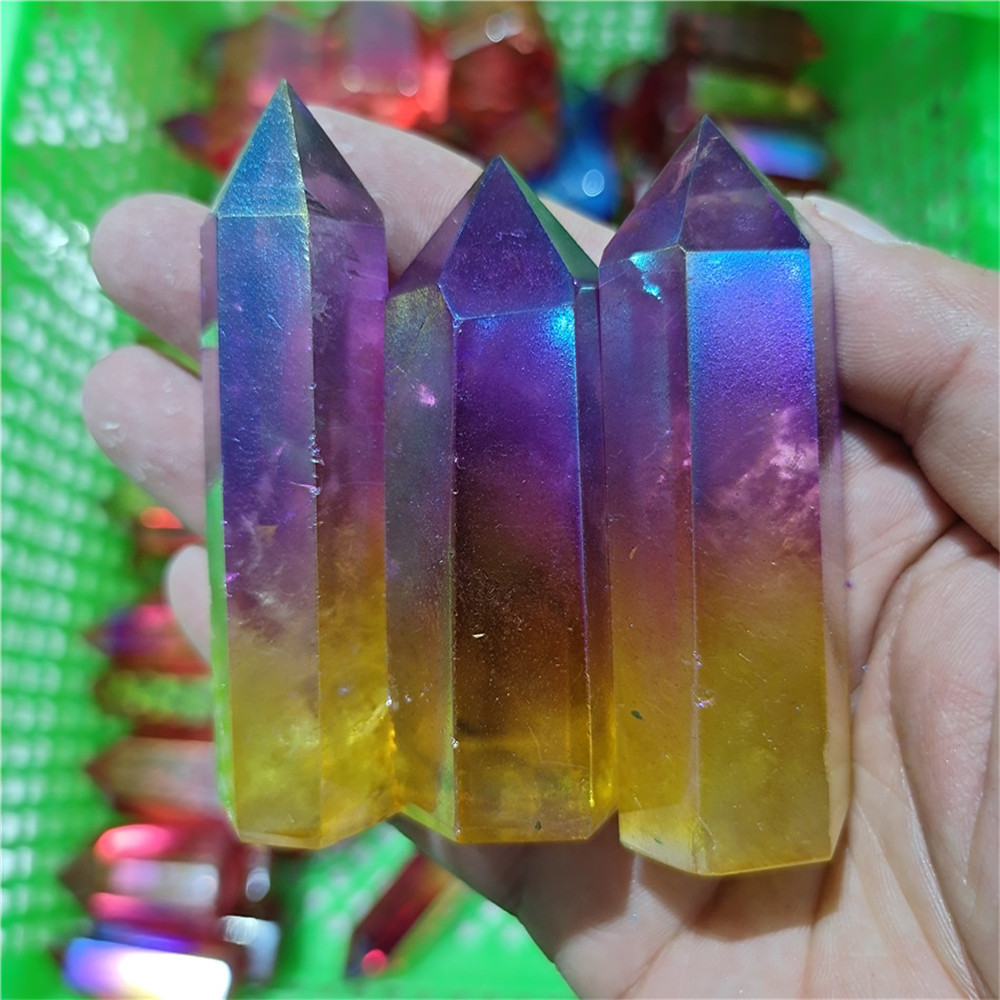 Wholesale Bulk Natural Spirit Crystals Points Coated Blue Angel Aqua Aura Quartz Point