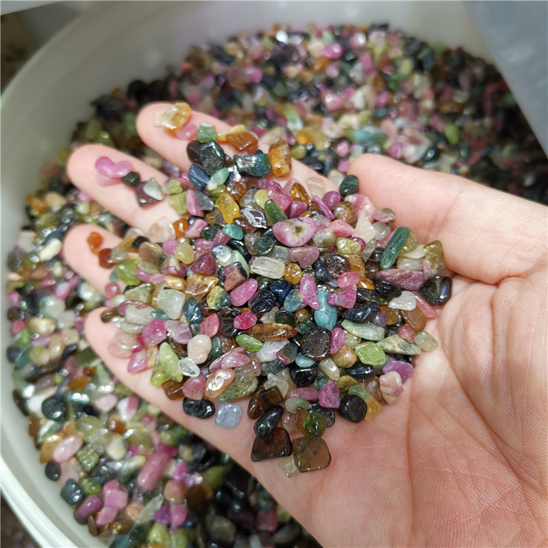 Natural crystal bulk tumbled colorful tourmaline  gravel stones for healing