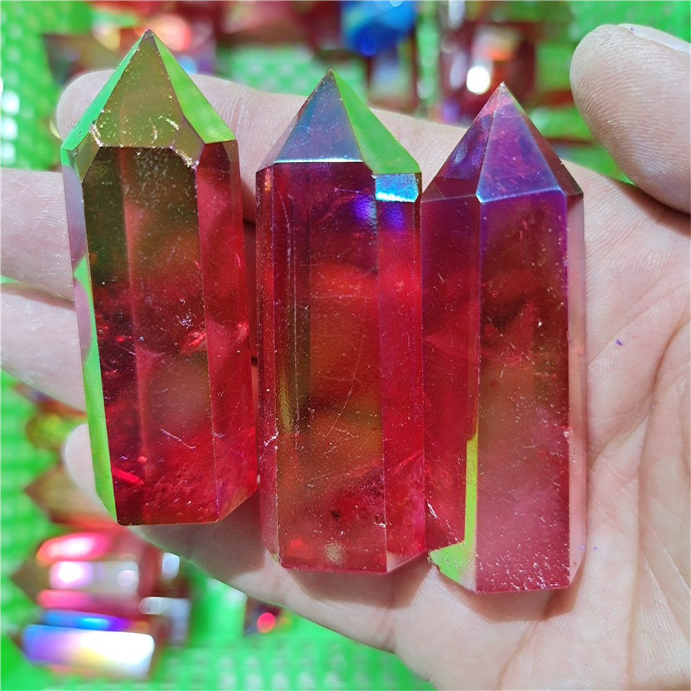 Wholesale Bulk Natural Spirit Crystals Points Coated Red Angel Aqua Aura Quartz Point