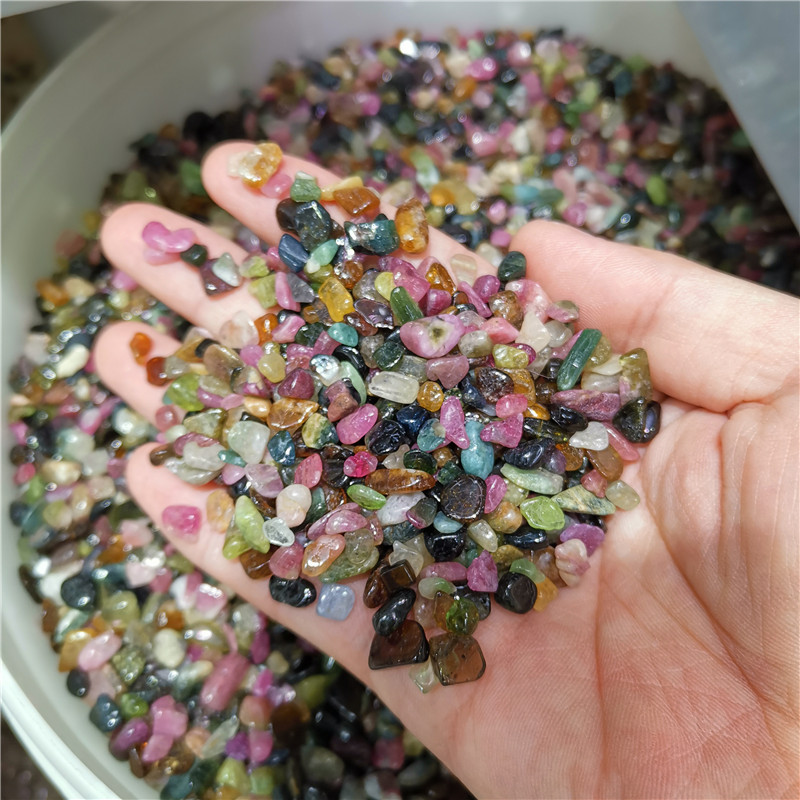 Natural crystal bulk tumbled colorful tourmaline  gravel stones for healing