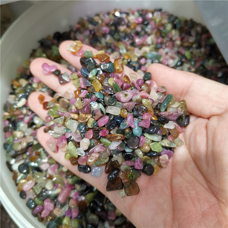 Natural crystal bulk tumbled colorful tourmaline  gravel stones for healing