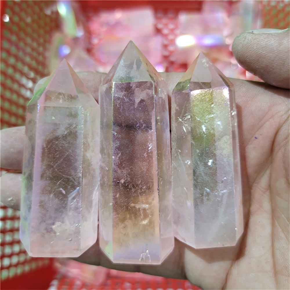 Wholesale Bulk Natural Spirit Crystals Points Coated Red Angel Aqua Aura Quartz Point