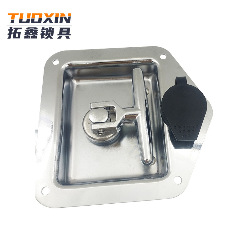 MS858  Mirror-polished Car Truck Trailer Camp 304 Stainless Steel T Shape Handle Panel Lock Latch With Padlock Device