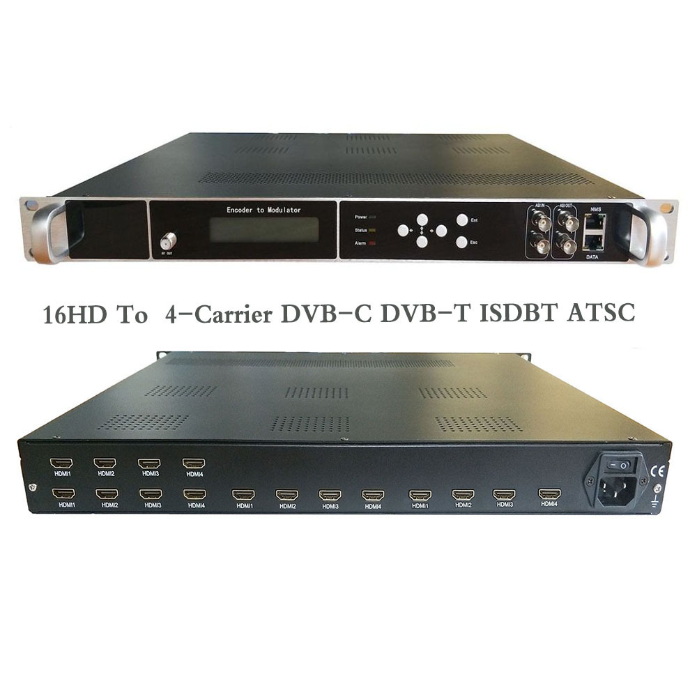 Digital TV RF Modulator 16HD to 4 Carrier DVB-C DVB-T ISDBT ATSC HD Encoder Modulator