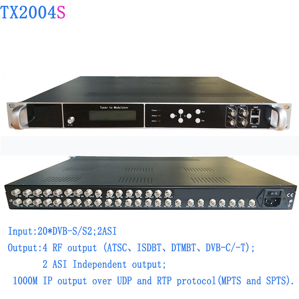 digital front-end equipment 20 CH DVB-S S2 tuner to rf isdb-t dvb-t atsc dvb-c transmitter modulator