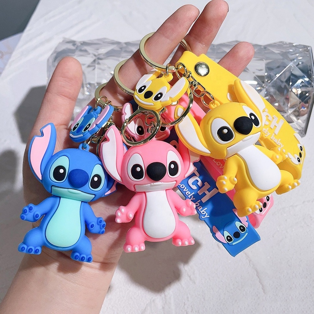 Wholesale Stitch Keychains Ilaveros Car Key Handbag Accessories Lilo Stitches Pink Angel Anime Keyring Christmas Gift