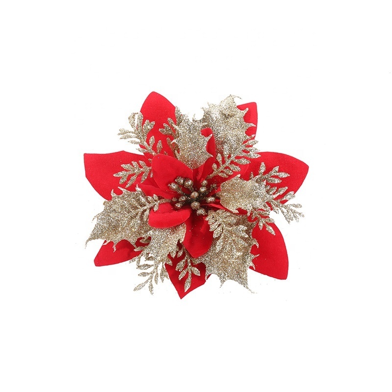 Poinsettia Artificial Christmas Flowers Christmas Tree Poinsettia Decorations with Clips for Xmas Wedding Party Wreath