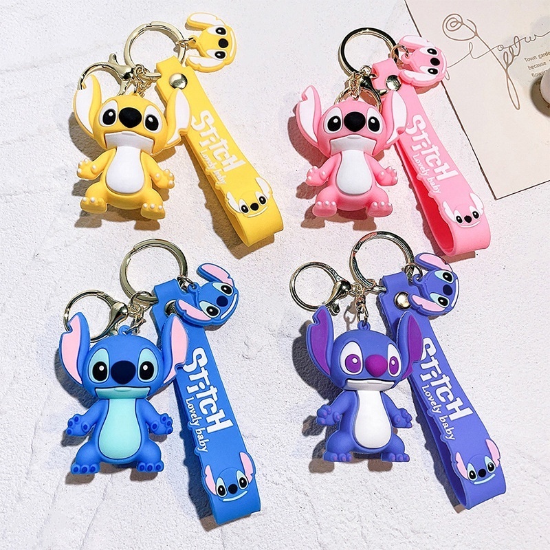 Wholesale Stitch Keychains Ilaveros Car Key Handbag Accessories Lilo Stitches Pink Angel Anime Keyring Christmas Gift