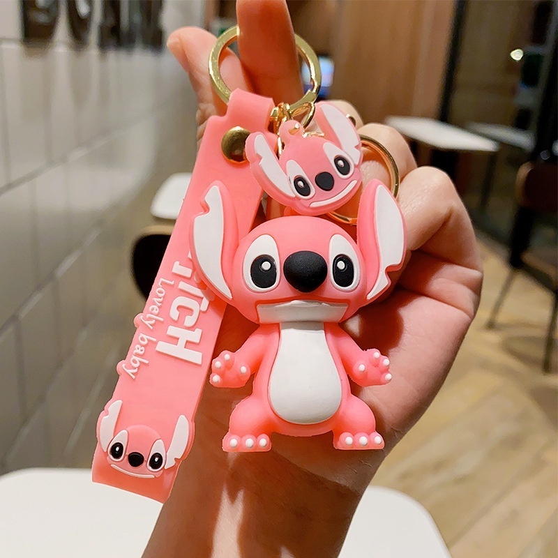 Wholesale Stitch Keychains Ilaveros Car Key Handbag Accessories Lilo Stitches Pink Angel Anime Keyring Christmas Gift