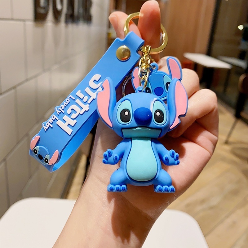 Wholesale Stitch Keychains Ilaveros Car Key Handbag Accessories Lilo Stitches Pink Angel Anime Keyring Christmas Gift