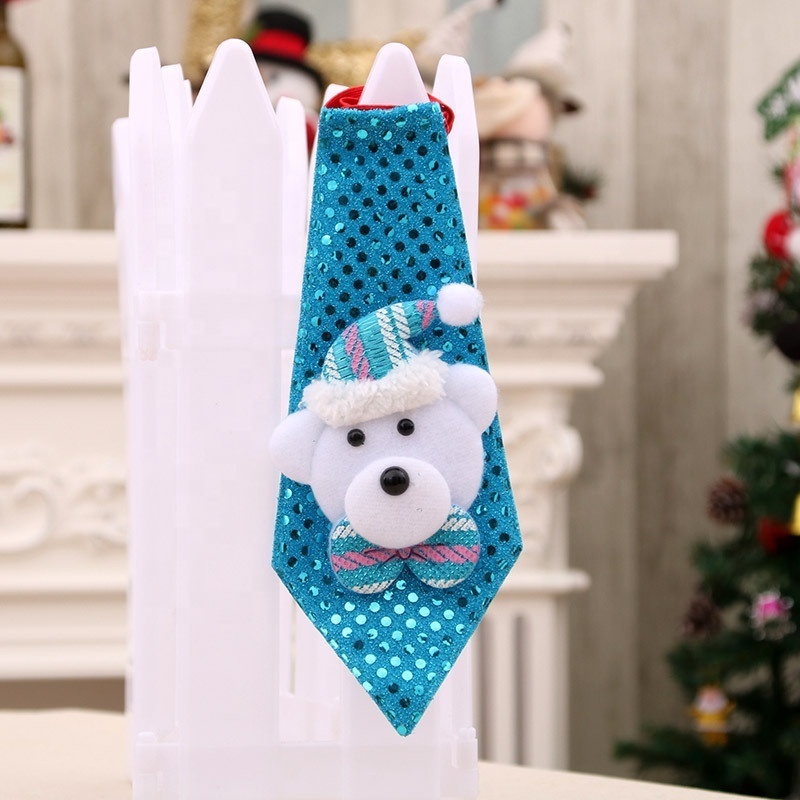 Sequins Santa Claus Snowman Reindeer Bear Christmas Decoration Tie For Home Xmas Kids Toy