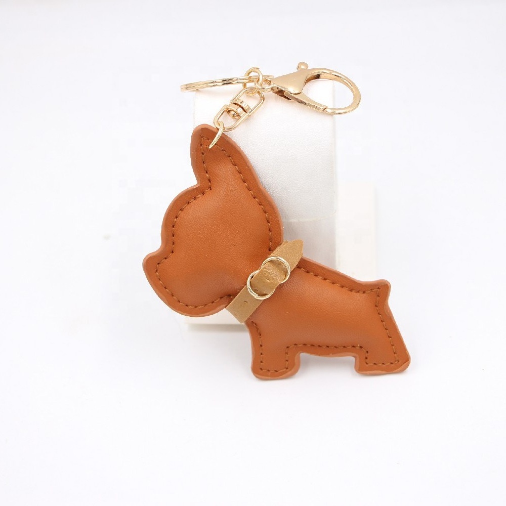 Cute PU Leather Animal Keychain, Cute Colorful French Bulldog Pendant, Funny Bag Ornament Accessories