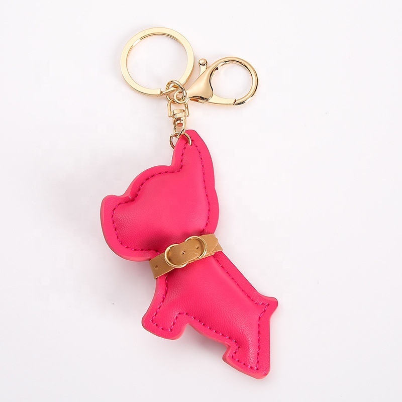 Cute PU Leather Animal Keychain, Cute Colorful French Bulldog Pendant, Funny Bag Ornament Accessories