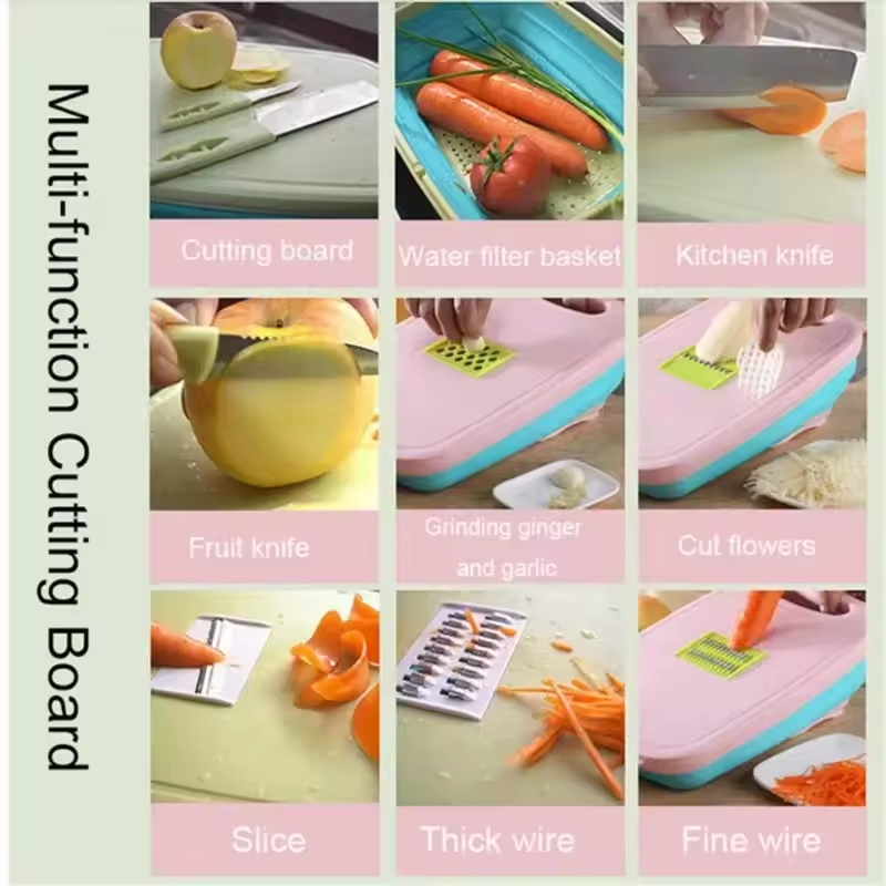 New 9-in-1 cutting board foldable fruit and vegetable filter basin slicer cutter camping cutting board set kitchen small tools