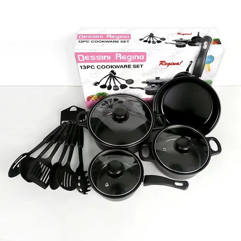 Hot Sale Wholesales Low Price Pots and Pans Set 13pcs Multi-function Stainless Steel Cookware Set with Whistling Kettle