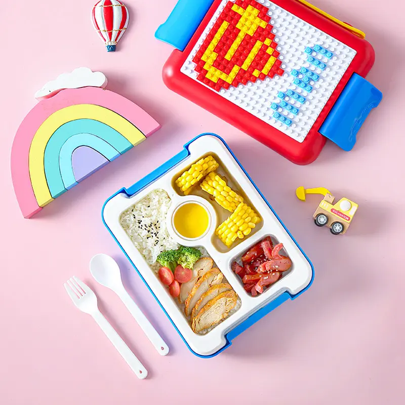 New Cartoon DIY BPA Free pixel building blocks children's compartments plastic lunch box kids lunch box picnic fruit salad box