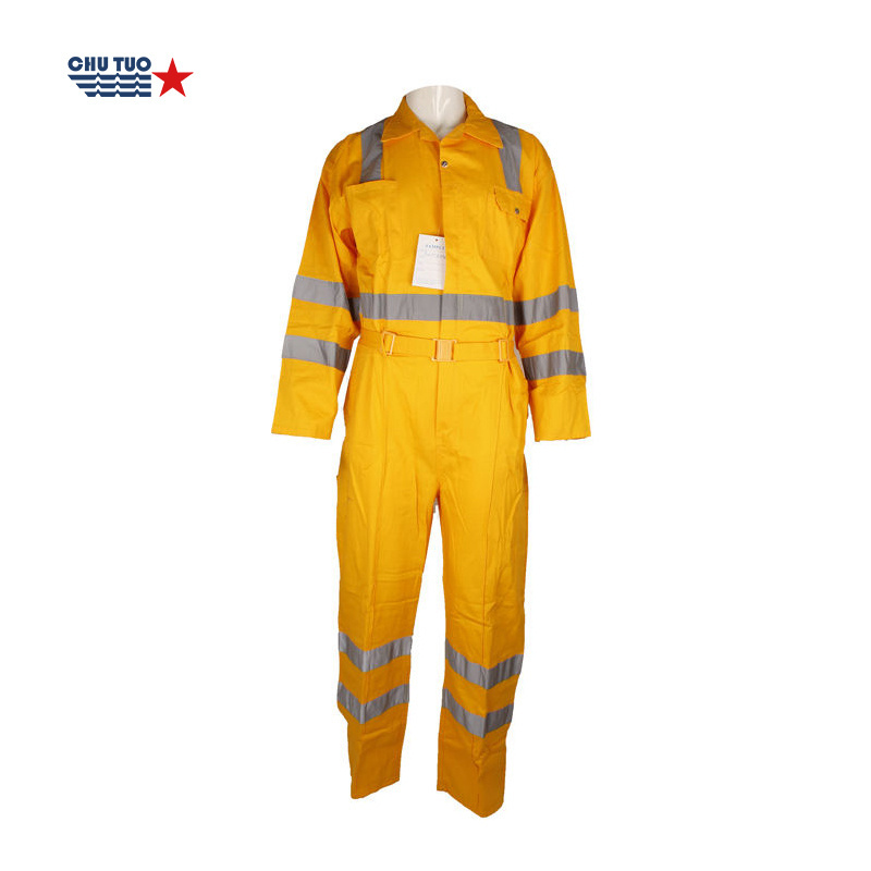 200GSM Yellow Boiler Suit Cotton Long Sleeve High Visibility Reflective Strip Safety Men Workwear Boilersuit Working Coveralls